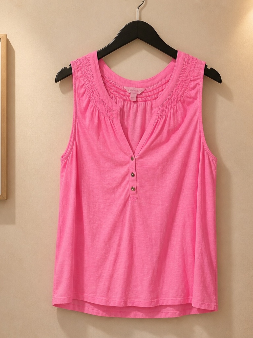 Lilly Pulitzer Pink Smocked Henley Tank